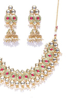 Priyaasi Women Gold-Polished Kundan And Ruby Studded Jewellery Set - Swadesiicart