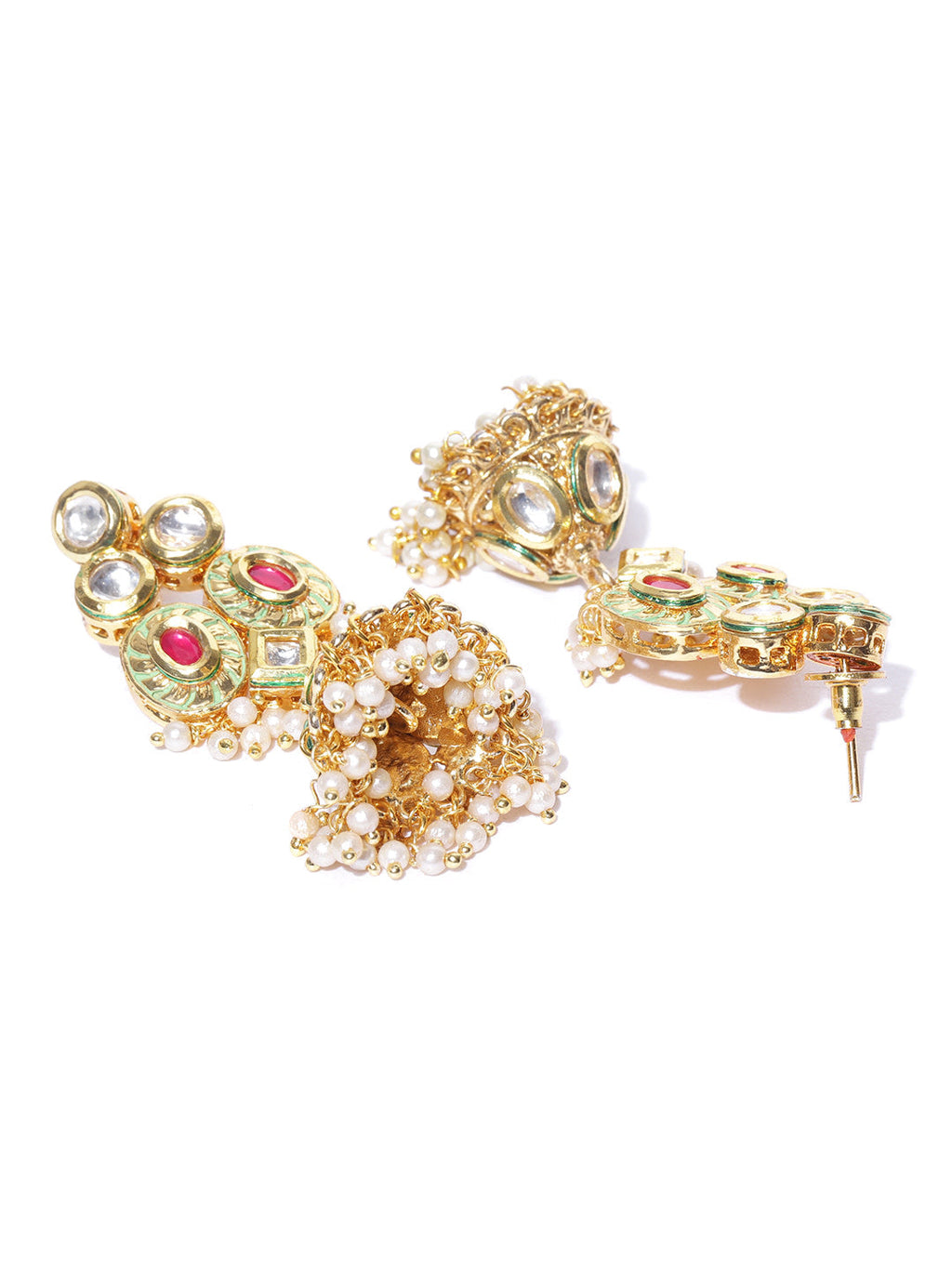 Priyaasi Women Gold-Polished Kundan And Ruby Studded Jewellery Set - Swadesiicart