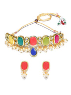 Priyaasi Women Multi-Color Stones Pearls Kundan Gold-Polished Jewellery Set - Swadesiicart
