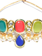 Priyaasi Women Multi-Color Stones Pearls Kundan Gold-Polished Jewellery Set - Swadesiicart