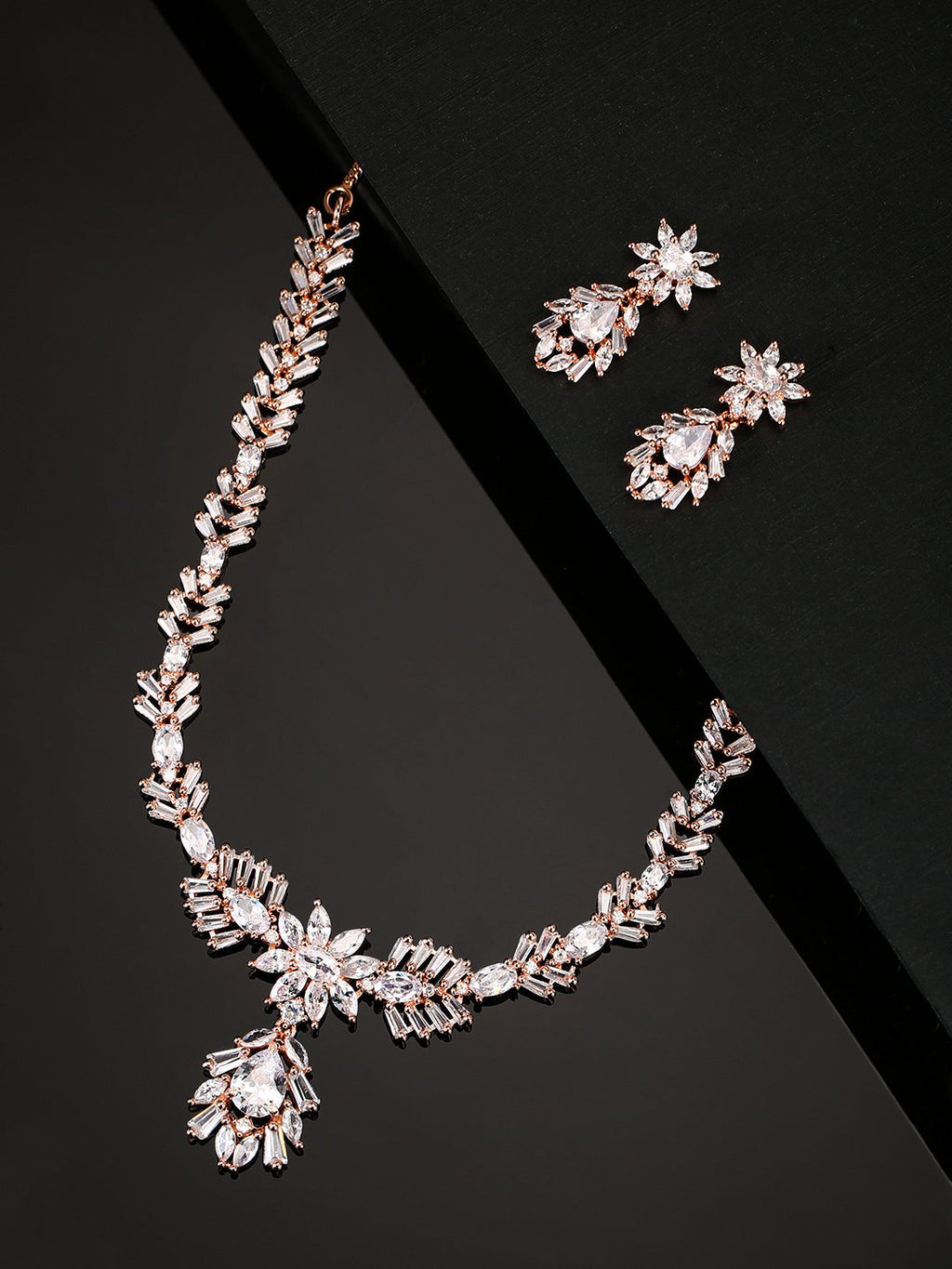 Priyaasi Women American Diamond Rose Gold-Polished Jewellery Set - Noz2Toz