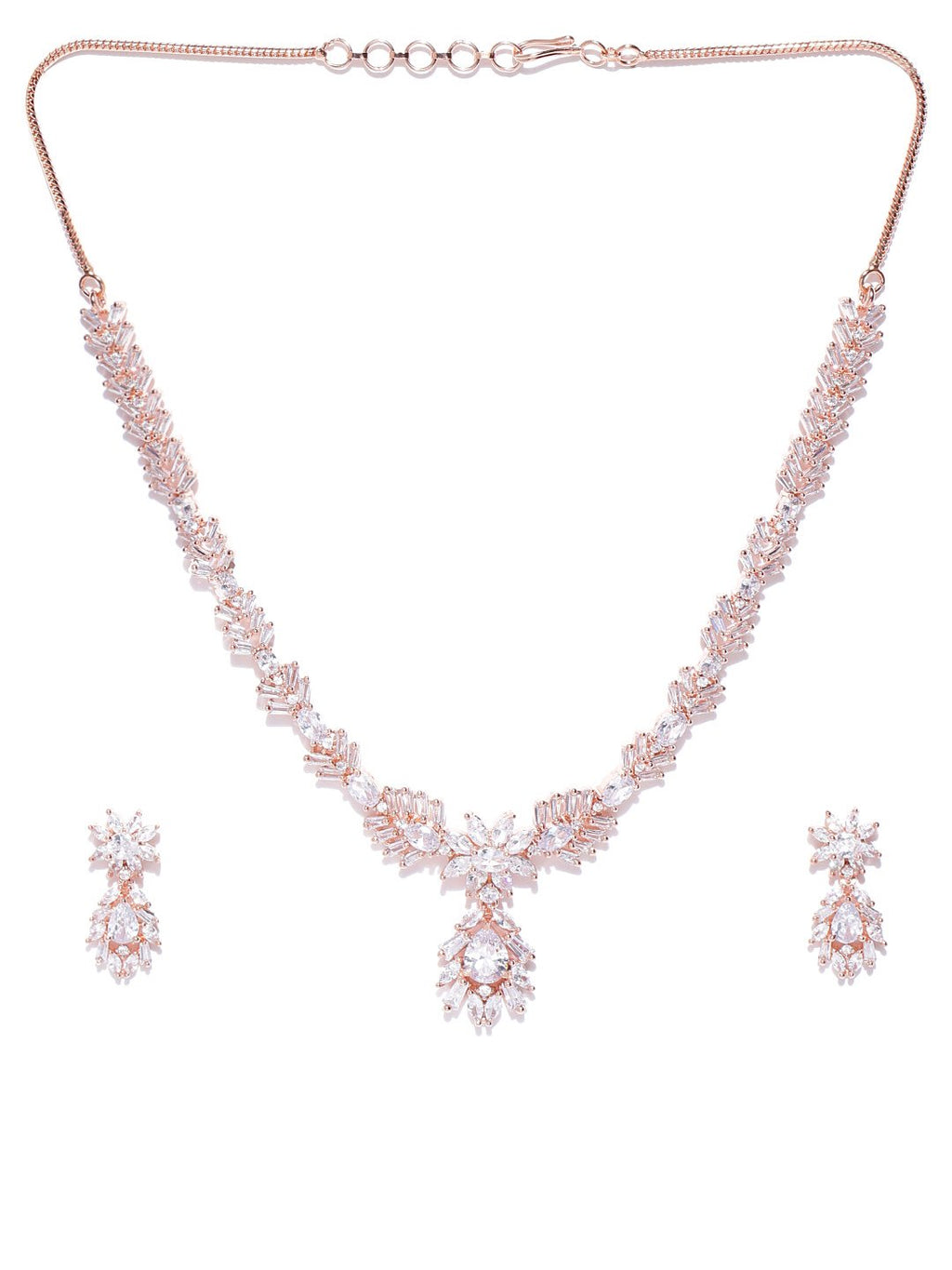 Priyaasi Women American Diamond Rose Gold-Polished Jewellery Set - Swadesiicart
