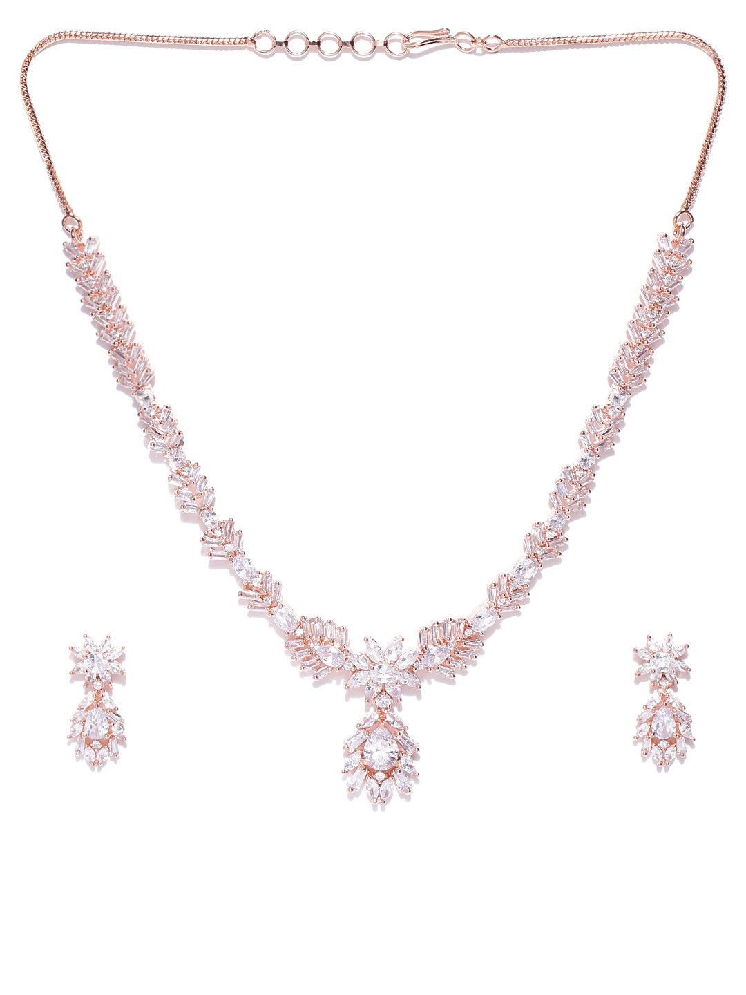 Priyaasi Women American Diamond Rose Gold-Polished Jewellery Set - Swadesiicart