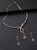 Priyaasi Women Pink Ruby American Diamond Gold-Polished Jewellery Set - Noz2Toz