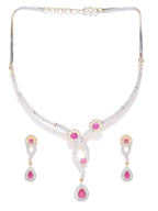 Priyaasi Women Pink Ruby American Diamond Gold-Polished Jewellery Set - Swadesiicart