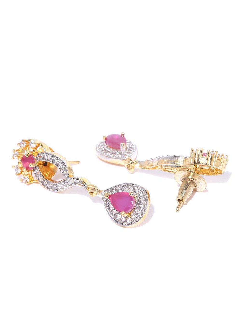 Priyaasi Women Pink Ruby American Diamond Gold-Polished Jewellery Set - Swadesiicart