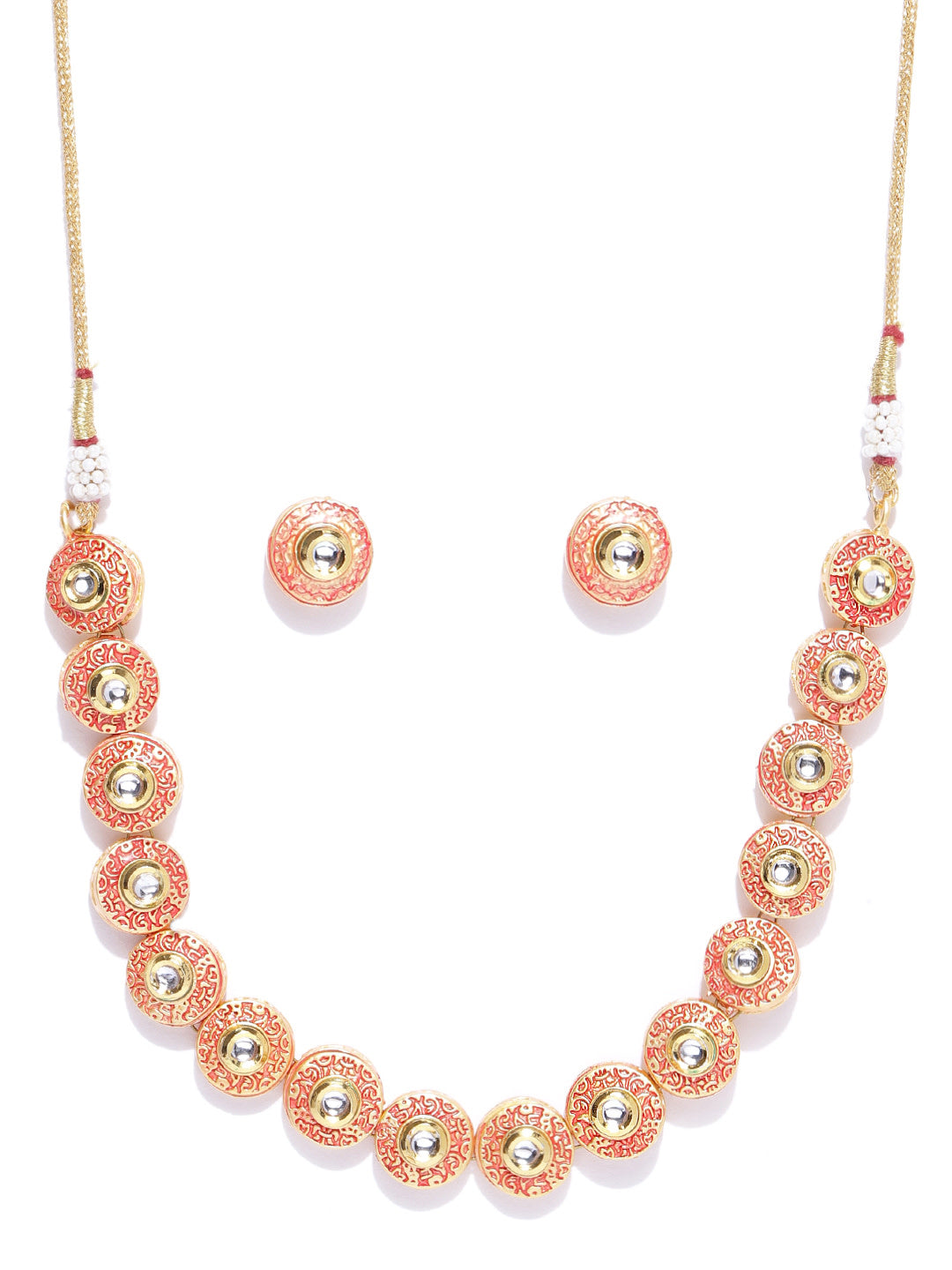 Priyaasi Women Orange Kundan Gold-Polished Jewellery Set - Swadesiicart