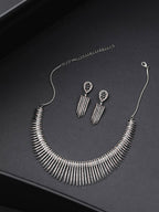 Priyaasi Women Black American Diamond Rhodium Plated Linear Jewellery Set - Swadesiicart