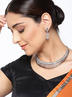 Priyaasi Women Black American Diamond Rhodium Plated Linear Jewellery Set - Swadesiicart