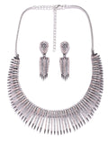 Priyaasi Women Black American Diamond Rhodium Plated Linear Jewellery Set - Noz2Toz