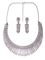 Priyaasi Women Black American Diamond Rhodium Plated Linear Jewellery Set - Noz2Toz