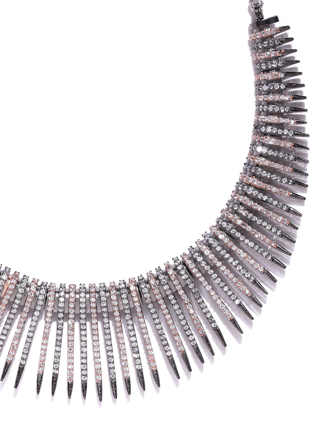 Priyaasi Women Black American Diamond Rhodium Plated Linear Jewellery Set - Swadesiicart