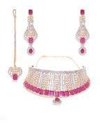 Priyaasi Women Pink Ruby American Diamond MaangTikka Jewellery Set - Swadesiicart