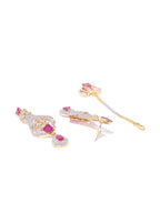 Priyaasi Women Pink Ruby American Diamond MaangTikka Jewellery Set - Swadesiicart