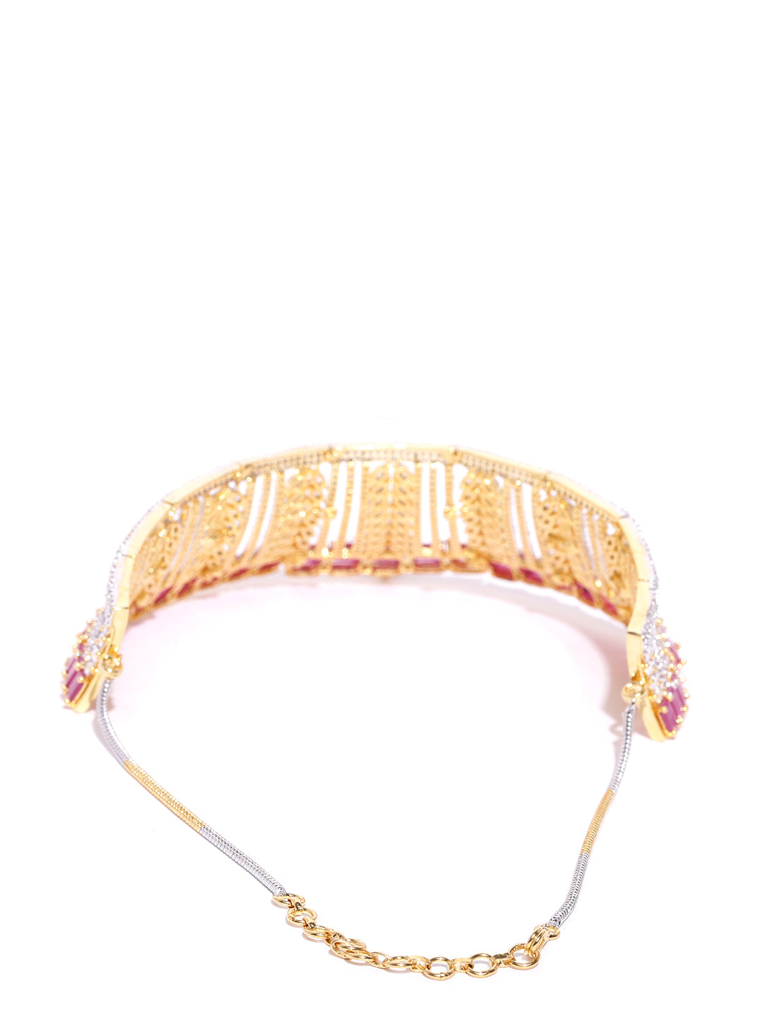 Priyaasi Women Pink Ruby American Diamond MaangTikka Jewellery Set - Swadesiicart