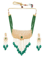 Priyaasi Women Green Beads Kundan Emerald Gold-Polished Jewellery Set - Swadesiicart
