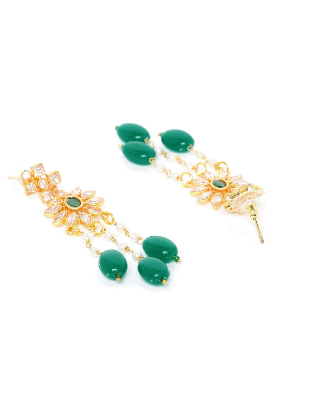 Priyaasi Women Green Beads Kundan Emerald Gold-Polished Jewellery Set - Swadesiicart