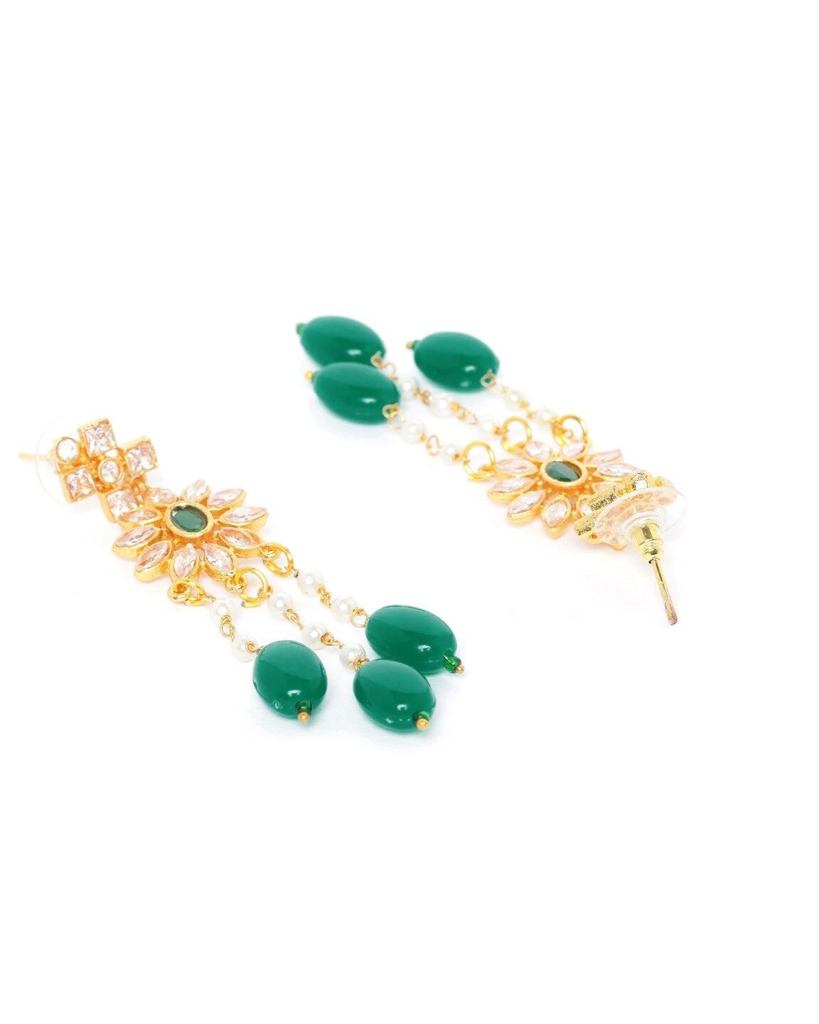 Priyaasi Women Green Beads Kundan Emerald Gold-Polished Jewellery Set - Swadesiicart