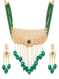 Priyaasi Women Green Beads Kundan Emerald Gold-Polished Jewellery Set - Noz2Toz