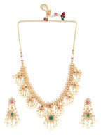 Priyaasi Women Ruby Emerald Kundan Beads Gold-Polished Jewellery Set - Swadesiicart