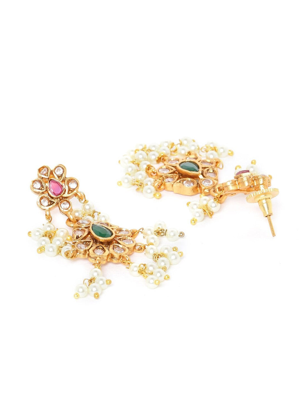 Priyaasi Women Ruby Emerald Kundan Beads Gold-Polished Jewellery Set - Swadesiicart