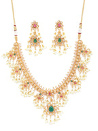 Priyaasi Women Ruby Emerald Kundan Beads Gold-Polished Jewellery Set - Swadesiicart