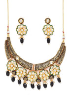 Priyaasi Women Black Beaded Kundan Gold-Polished Floral Jewellery Set - Swadesiicart