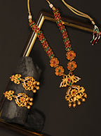 Priyaasi Women Ruby Emerald Beads Gold-Polished Floral Peacock Jewellery Set - Noz2Toz