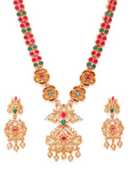 Priyaasi Women Ruby Emerald Beads Gold-Polished Floral Peacock Jewellery Set - Swadesiicart