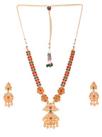 Priyaasi Women Ruby Emerald Beads Gold-Polished Floral Peacock Jewellery Set - Swadesiicart