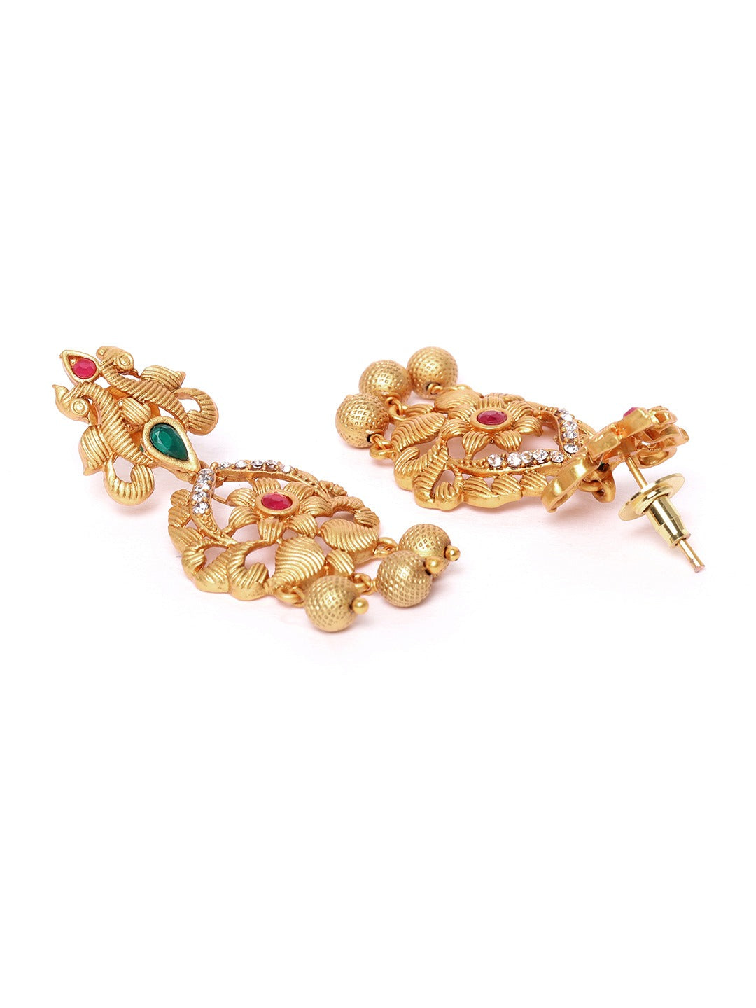 Priyaasi Women Ruby Emerald Beads Gold-Polished Floral Peacock Jewellery Set - Swadesiicart