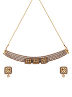 Priyaasi Women Grey Beads Kundan Pearls Gold-Polished Jewellery Set - Swadesiicart