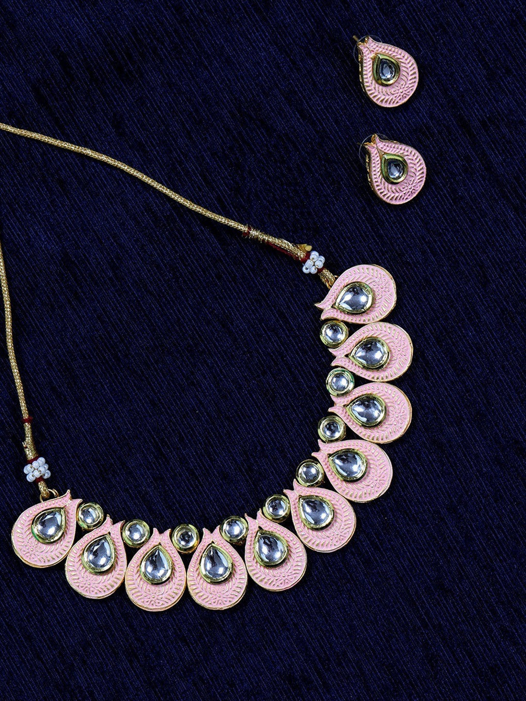 Priyaasi Women Pink Kundan Gold-Polished Paisley Jewellery Set - Noz2Toz