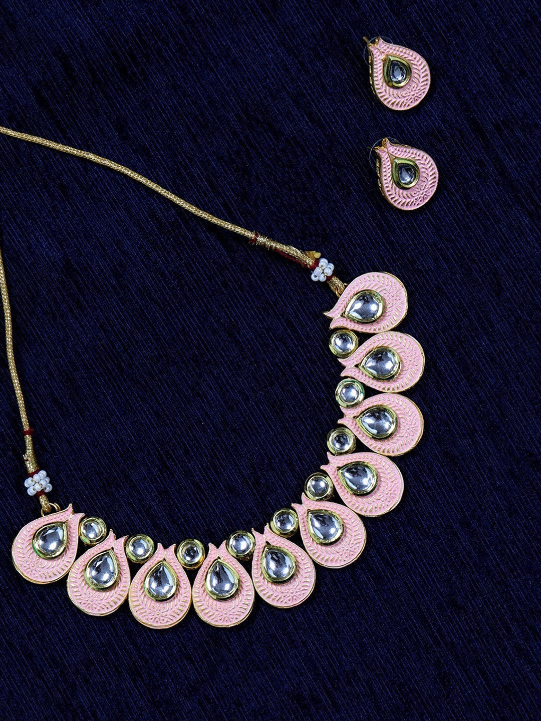 Priyaasi Women Pink Kundan Gold-Polished Paisley Jewellery Set - Noz2Toz