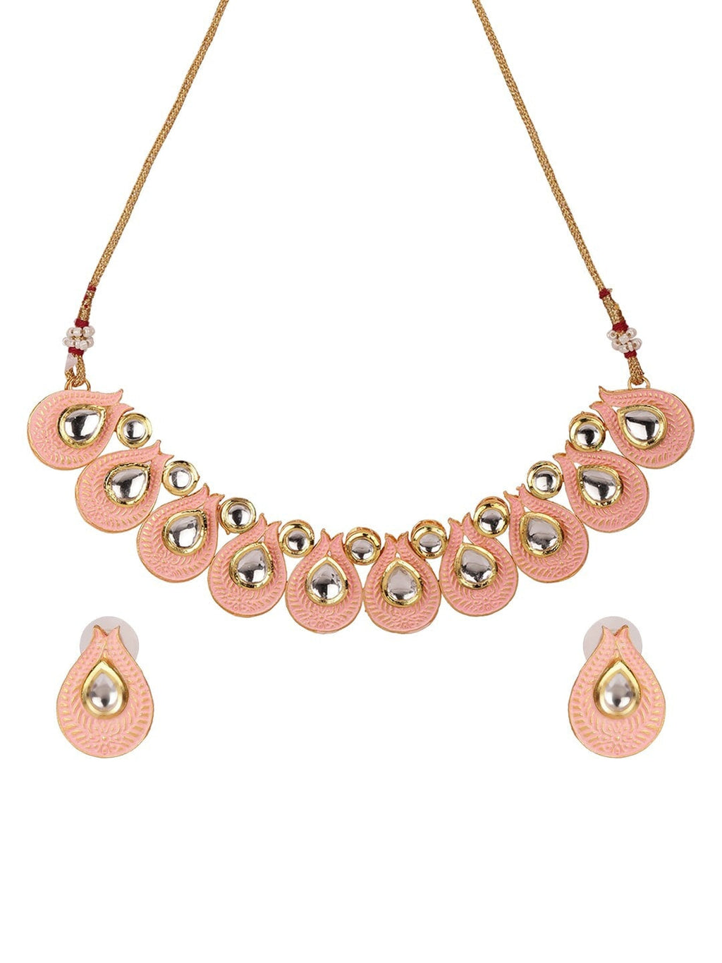 Priyaasi Women Pink Kundan Gold-Polished Paisley Jewellery Set - Swadesiicart