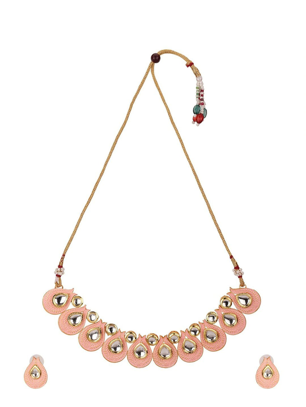 Priyaasi Women Pink Kundan Gold-Polished Paisley Jewellery Set - Swadesiicart