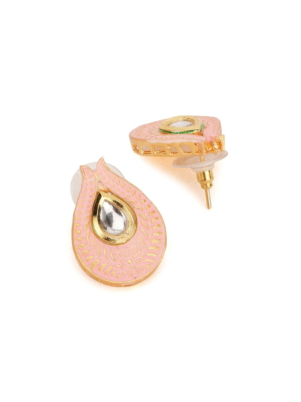 Priyaasi Women Pink Kundan Gold-Polished Paisley Jewellery Set - Swadesiicart