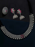Priyaasi Women Ruby German Silver Oxidised Peacock Jewellery Set & Ring - Noz2Toz