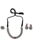 Priyaasi Women Ruby German Silver Oxidised Peacock Jewellery Set & Ring - Swadesiicart
