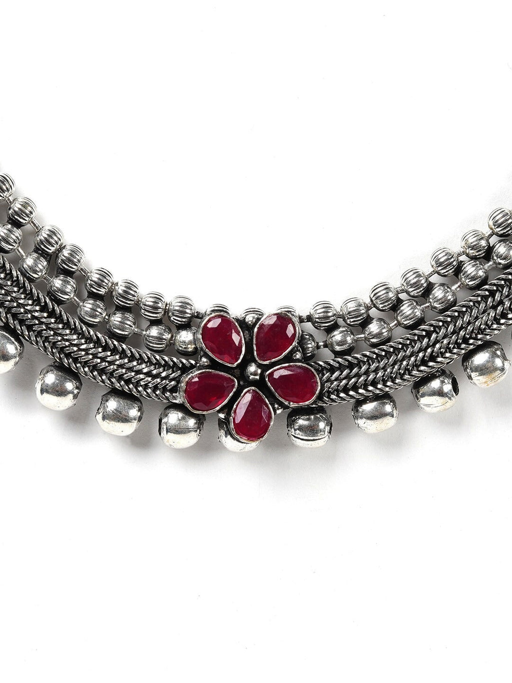 Priyaasi Women Ruby German Silver Oxidised Peacock Jewellery Set & Ring - Swadesiicart