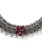 Priyaasi Women Ruby German Silver Oxidised Peacock Jewellery Set & Ring - Swadesiicart