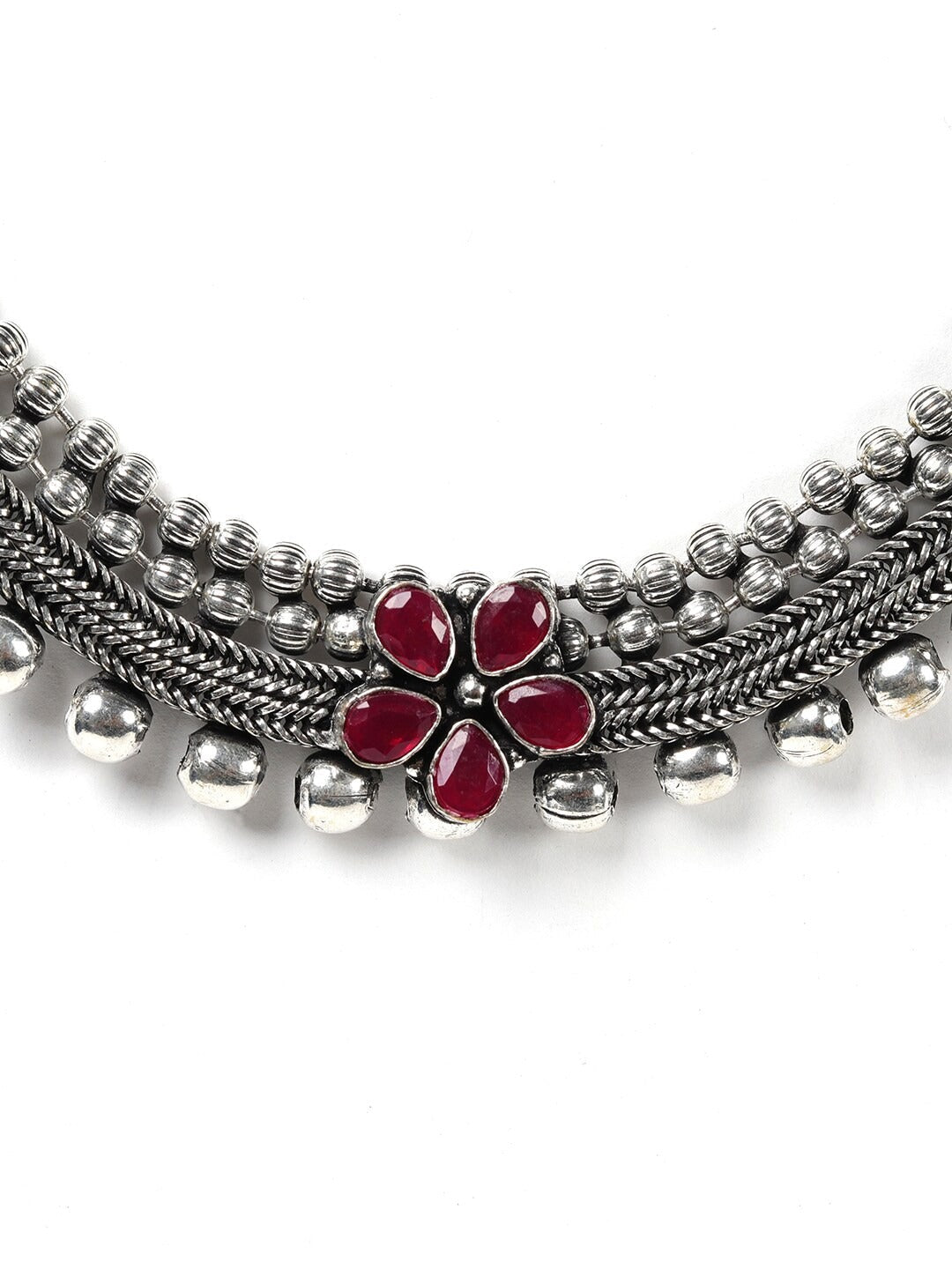 Priyaasi Women Ruby German Silver Oxidised Peacock Jewellery Set & Ring - Swadesiicart