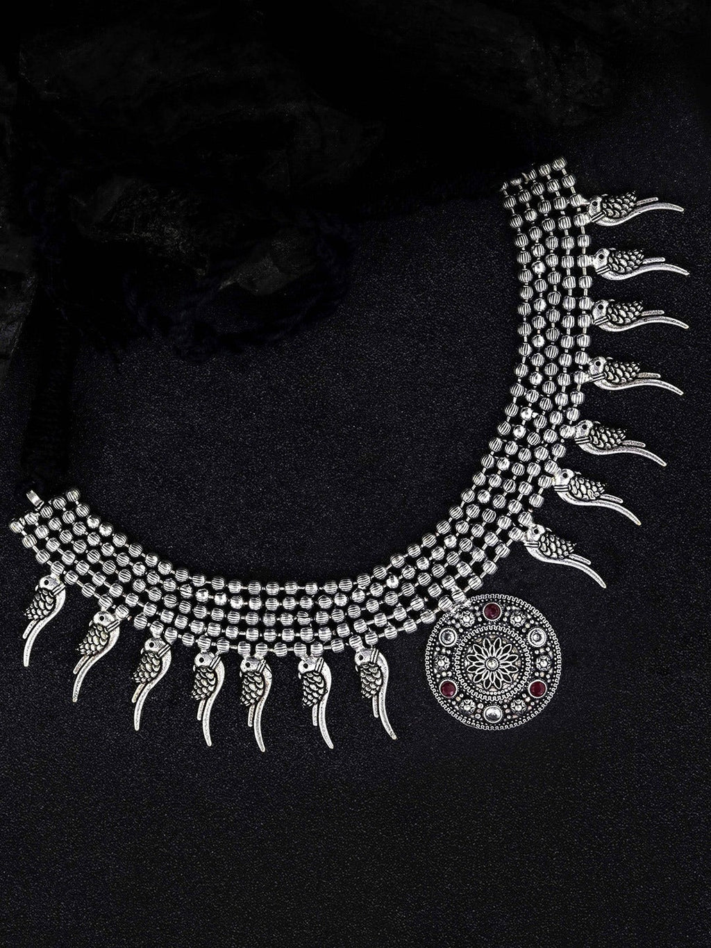 Priyaasi Women Ruby German Silver Oxidised Jewellery Set - Noz2Toz