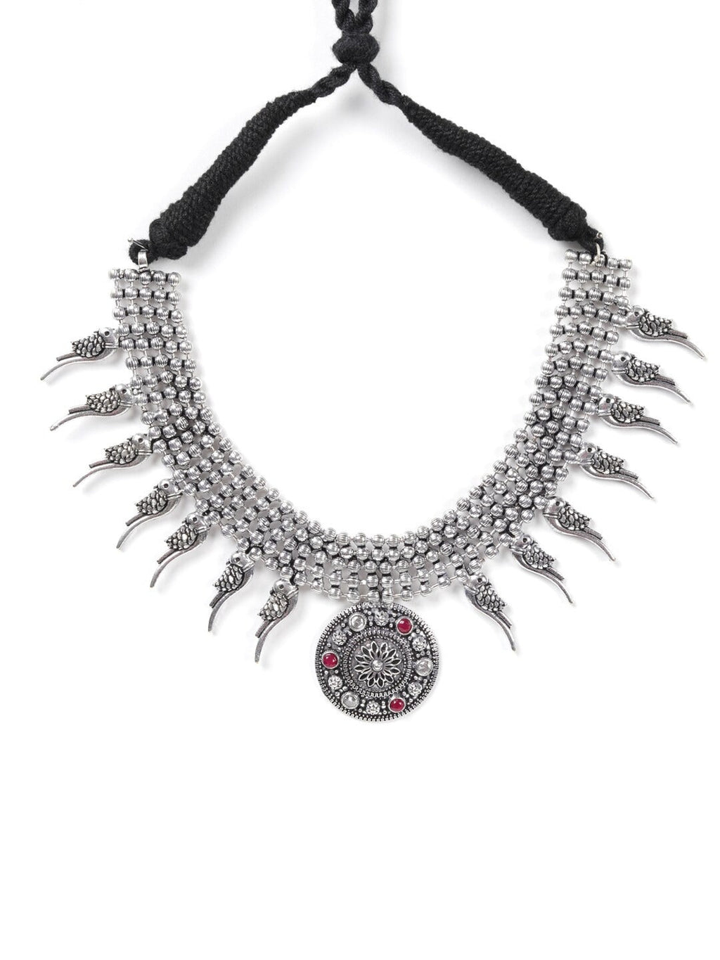 Priyaasi Women Ruby German Silver Oxidised Jewellery Set - Swadesiicart