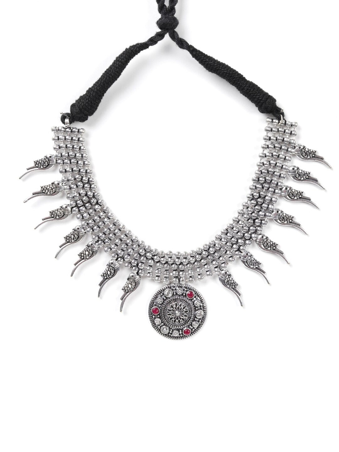 Priyaasi Women Ruby German Silver Oxidised Jewellery Set - Swadesiicart