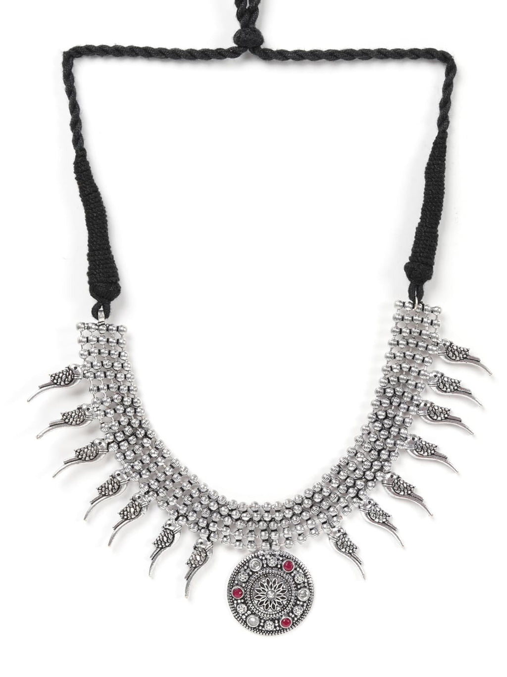 Priyaasi Women Ruby German Silver Oxidised Jewellery Set - Swadesiicart