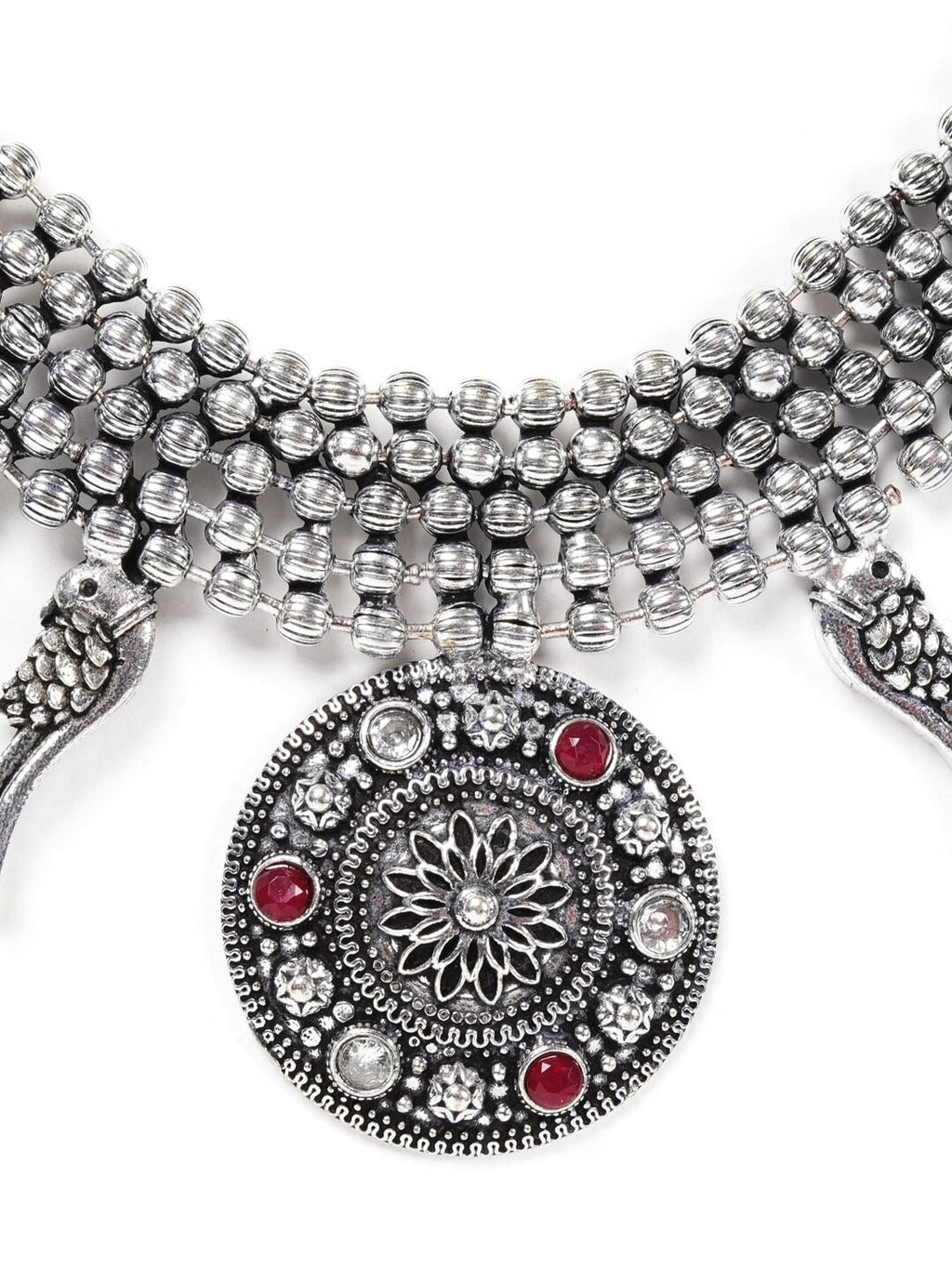 Priyaasi Women Ruby German Silver Oxidised Jewellery Set - Swadesiicart