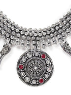 Priyaasi Women Ruby German Silver Oxidised Jewellery Set - Swadesiicart