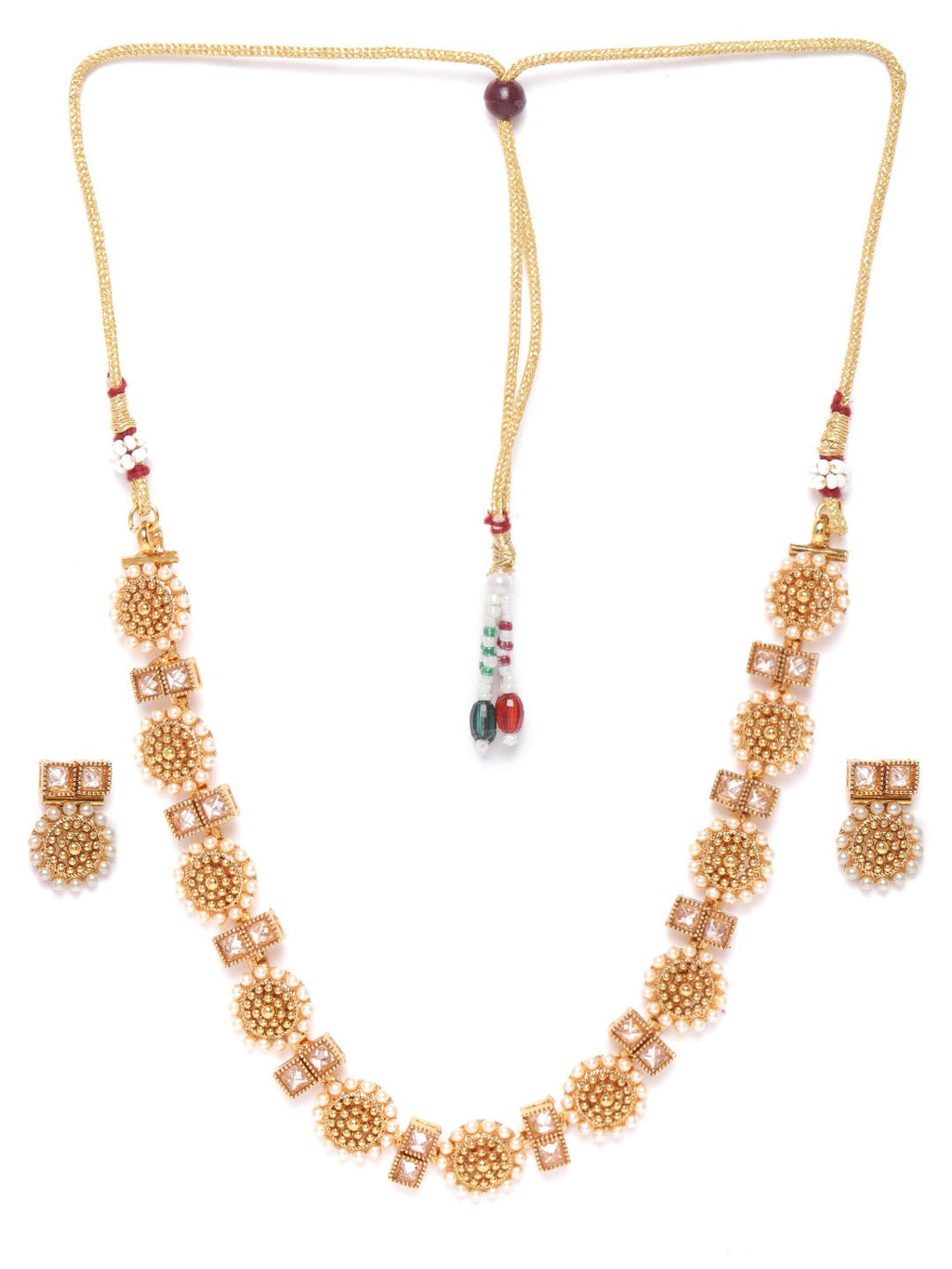 Priyaasi Women Stones Beads Gold-Polished Floral Jewellery Set - Swadesiicart