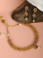 Priyaasi Women Ruby Emerald Stones Pearls Gold-Polished Floral Jewellery Set - Noz2Toz